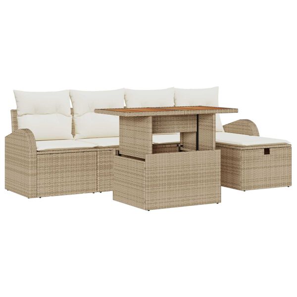 vidaXL Tuinbankenset met kussen met opslag 6 pcs Beige poly rattan