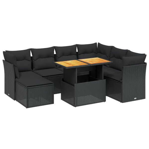 vidaXL 8-delige Loungeset met kussens poly rattan zwart