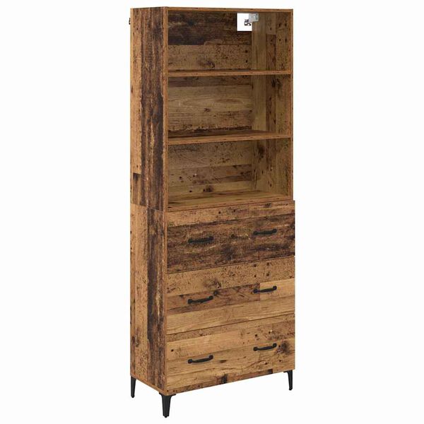 vidaXL Hoge kast met lade Oud Hout 69,5 x 34 x 180 cm Bewerkt hout