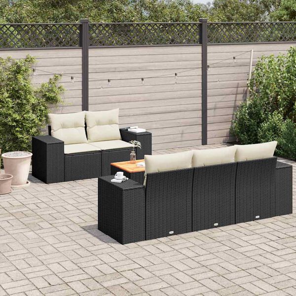 vidaXL 6-delige Loungeset met kussens poly rattan zwart
