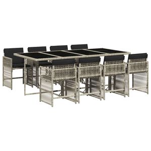 vidaXL 9-delige Tuinset met kussens poly rattan lichtgrijs