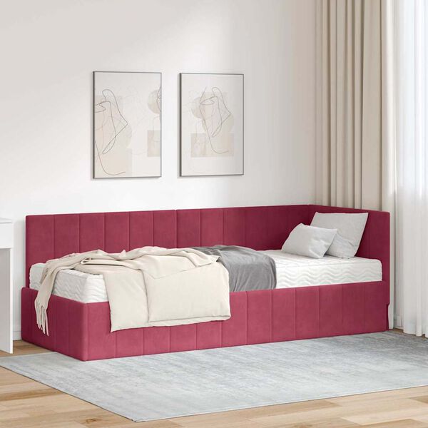 vidaXL Hoekbedframe met Matras met hoofdeinde 2 pcs Groen Fluweel