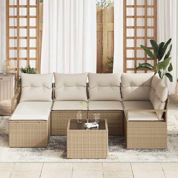 vidaXL Bankstel 7 pcs Beige poly rattan