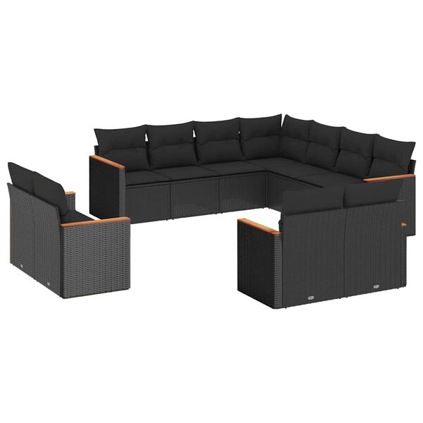 vidaXL 11-delige Loungeset met kussens poly rattan zwart