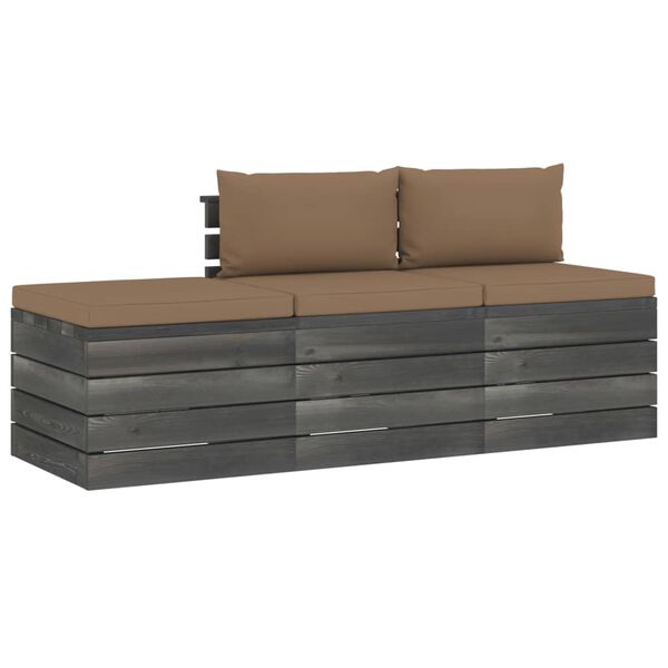 vidaXL 3-delige Loungeset met kussens pallet massief grenenhout
