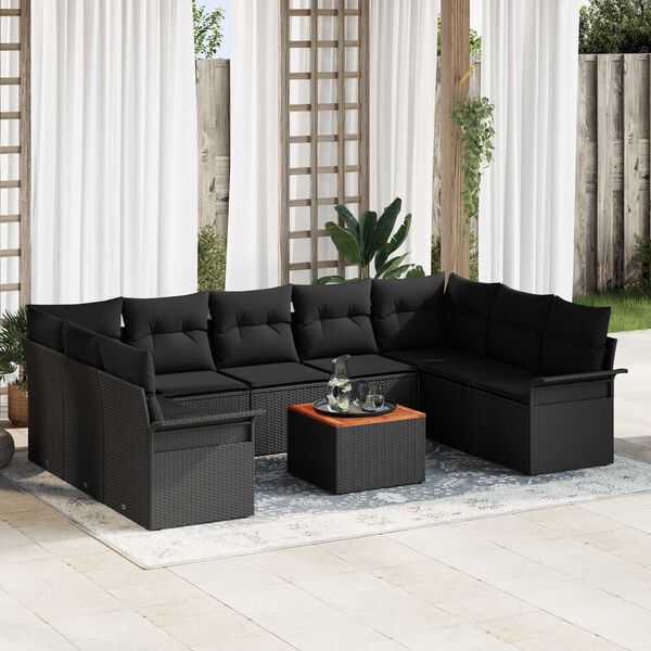 vidaXL Tuin Sofa Set met kussen met opslag met kussen 10 pcs Zwart