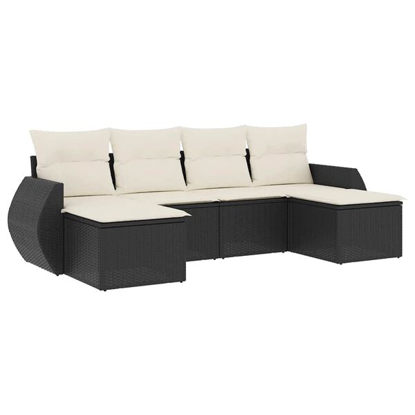 vidaXL 6-delige Loungeset met kussens poly rattan zwart