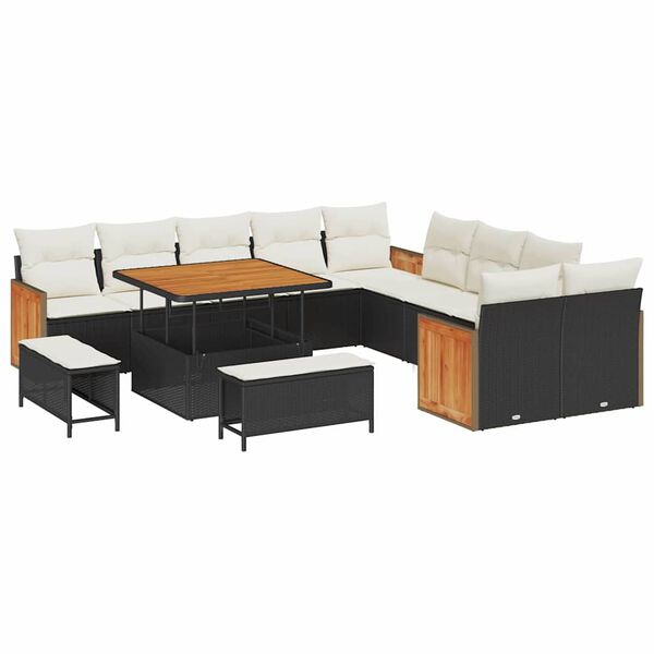 vidaXL Tuin Sofa Set met kussen 13 pcs Zwart en cr&egrave;me