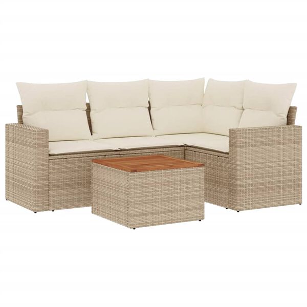 vidaXL 5-delige Loungeset met kussens poly rattan beige