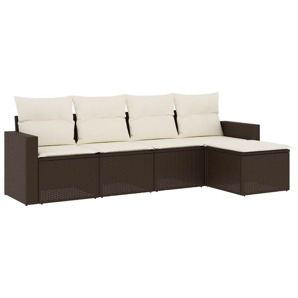vidaXL 5-delige Loungeset met kussens poly rattan bruin