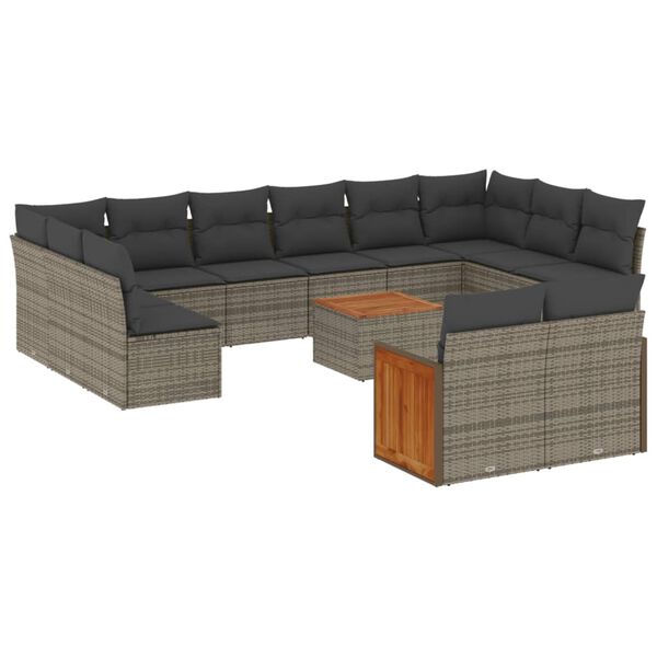 vidaXL 13-delige Loungeset met kussens poly rattan grijs