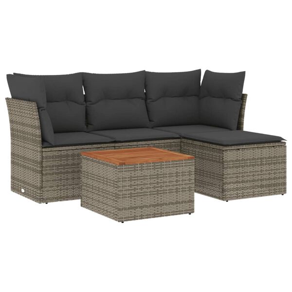 vidaXL 5-delige Loungeset met kussens poly rattan grijs