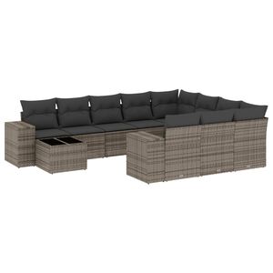 vidaXL 11-delige Loungeset met kussens poly rattan grijs
