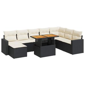 vidaXL 9-delige Loungeset met kussens poly rattan zwart