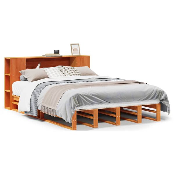 vidaXL Bed met boekenkast zonder matras hout wasbruin 140x190 cm