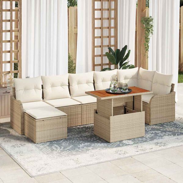 vidaXL Tuin Sofa Set met kussen met opslag 8 pcs beige en cr&egrave;mekleurig