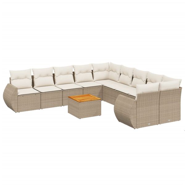vidaXL 11-delige Tuinset met kussens poly rattan beige