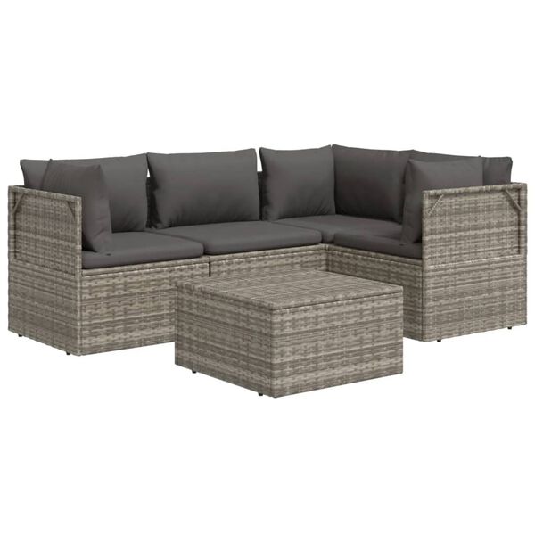 vidaXL 5-delige Loungeset met kussens poly rattan grijs