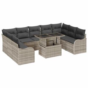 vidaXL Tuin Sofa Set met kussen 10 pcs Lichtgrijs Poly riet