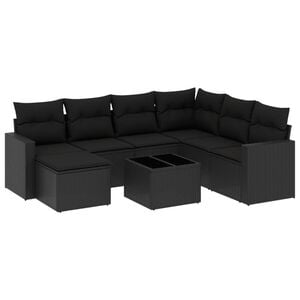 vidaXL 8-delige Loungeset met kussens poly rattan zwart