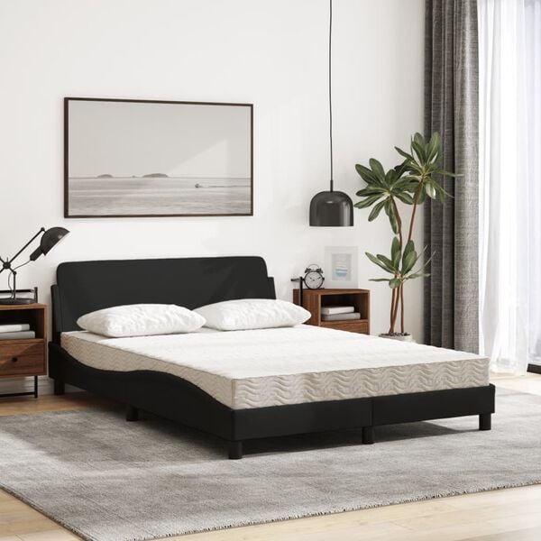 vidaXL Bed met matras "Dover" stof zwart 140x200 cm