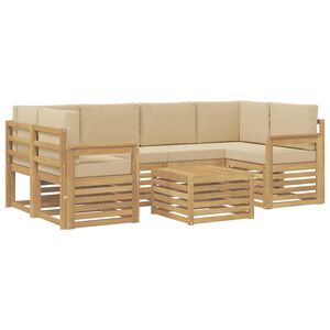 vidaXL Buiten bankenset 7 st 6-zits Wit en Beige Polyester