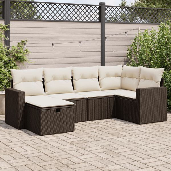 vidaXL 6-delige Loungeset met kussens poly rattan bruin