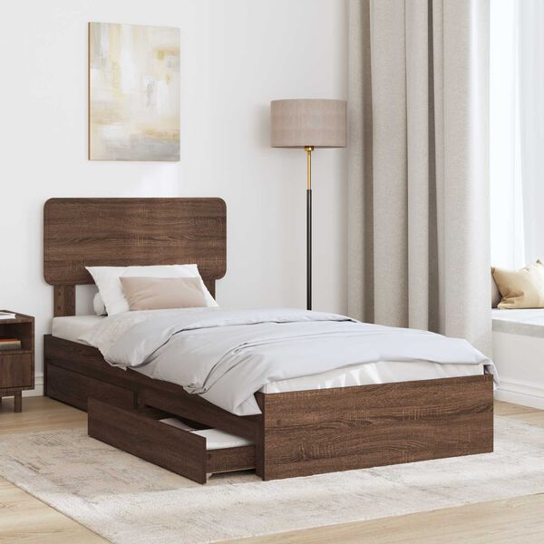 vidaXL Opslag bed met hoofdeinde Bruin Eiken 90 x 200 cm Bewerkt hout