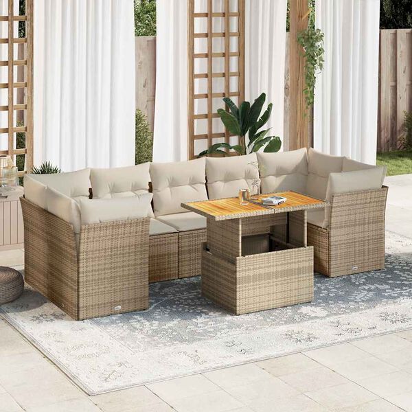 vidaXL 8-delige Loungeset met kussens poly rattan beige