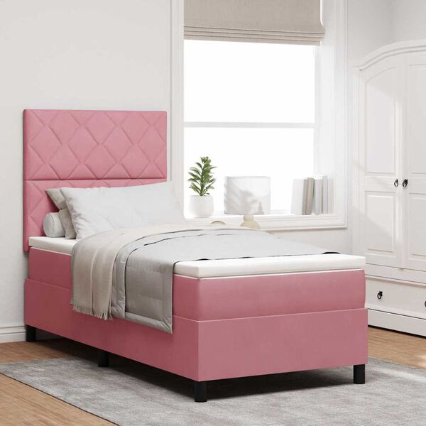 vidaXL LED Box Spring Bed met matras Roze 90 x 200 cm Stof