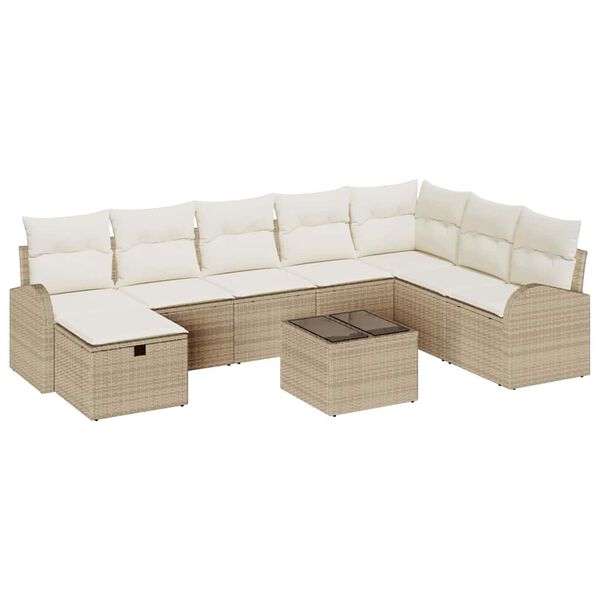 vidaXL Tuin Sofa Set met kussen met opslag 9 pcs Beige Poly riet