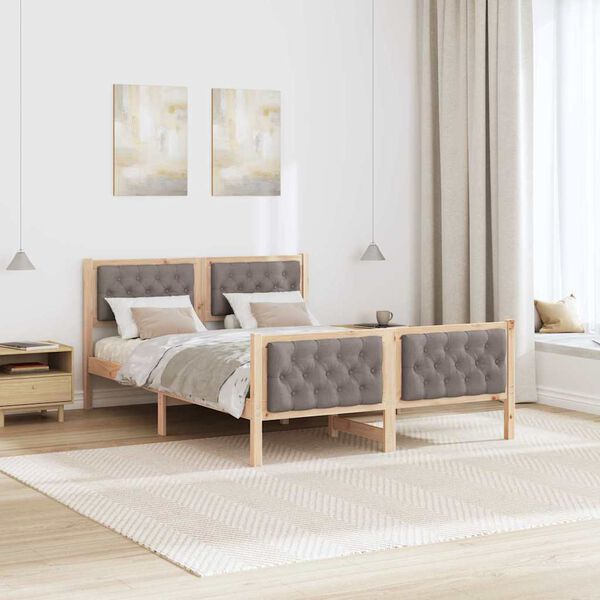 vidaXL Bedframe met hoofdeinde Taupe 150 x 200 cm Massief grenenhout