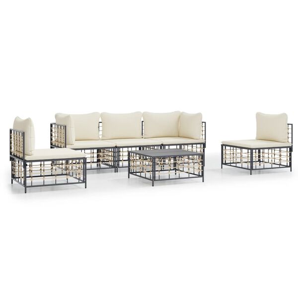 vidaXL 6-delige Loungeset met kussens poly rattan antracietkleurig
