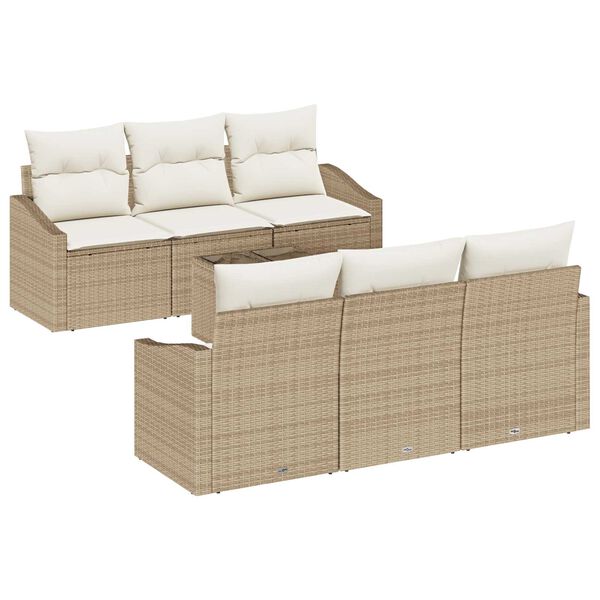 vidaXL Bankstel met kussen met kussen 7 pcs Beige en Crème poly rattan