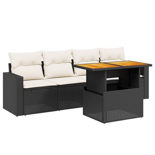 vidaXL 5-delige Loungeset met kussens poly rattan zwart
