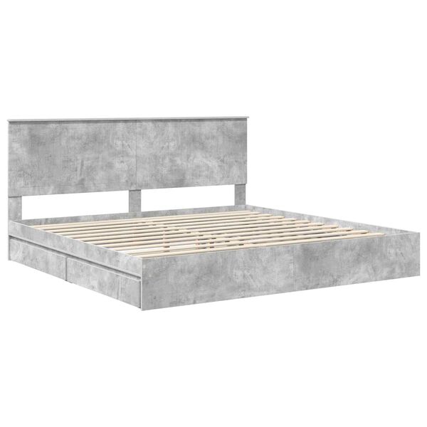 vidaXL Opslag bed met hoofdeinde Beton Grijs 200 x 200 cm Bewerkt hout