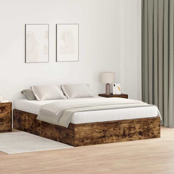 vidaXL Bedframe met opslag Gerookt eiken 140 x 190 cm Bewerkt hout