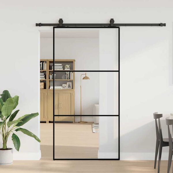 vidaXL Schuifdeur met beslagset 102x205 cm ESG glas zwart