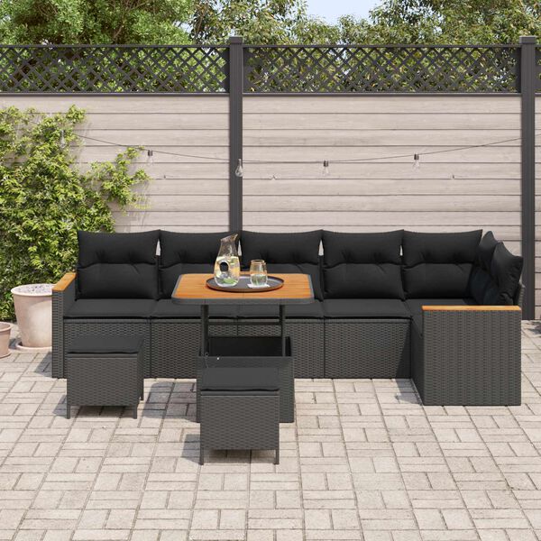 vidaXL Tuin Sofa Set met kussen 9 pcs Zwart Poly riet