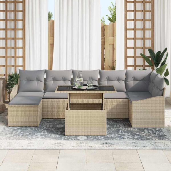vidaXL Tuin Sofa Set met kussen met opslag 8 pcs Beige en Licht Grijs