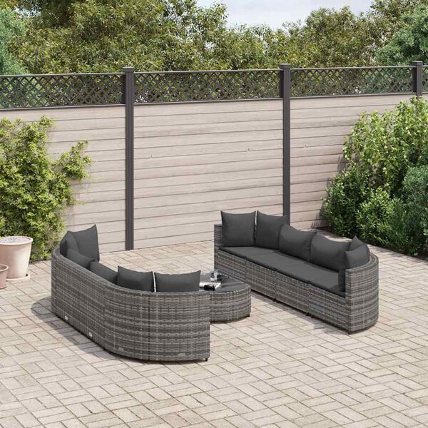vidaXL 9-delige Loungeset met kussens poly rattan grijs