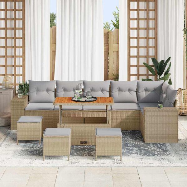 vidaXL Tuin Sofa Set 10 pcs Beige en Licht Grijs poly rattan