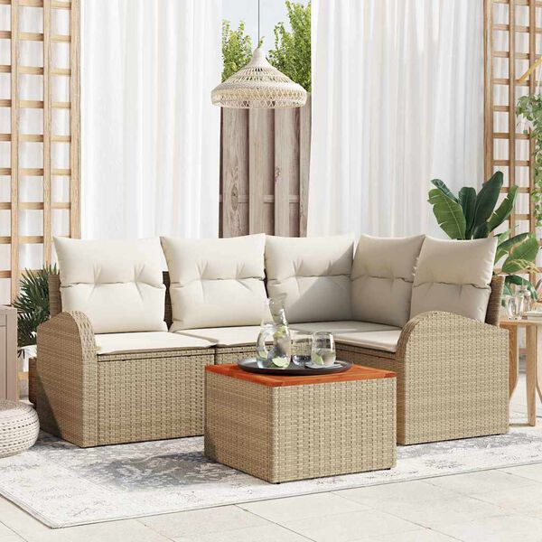 vidaXL Tuinbankenset met kussen 5 pcs Beige poly rattan