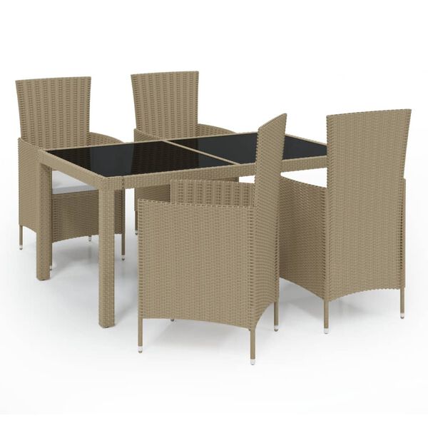 vidaXL 5-delige Tuinset met kussens poly rattan beige