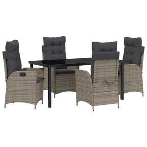 vidaXL Tuin eettafelset met kussen 5 pcs Grijs poly rattan