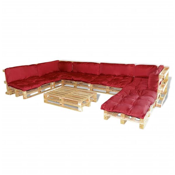 Set van 13 zit/rugkussens voor pallet lounge set (wijnrood)