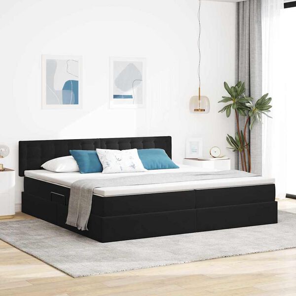 vidaXL Opbergbed met LED met matras met LED Zwart 200 x 200 cm Fluweel
