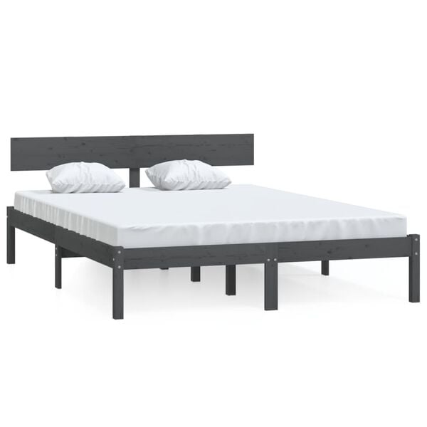 vidaXL Bedframe massief hout grijs 120x190 cm