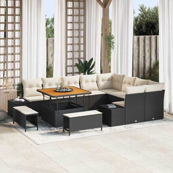 vidaXL Tuin Sofa Set met opslag 12 pcs Zwart Poly riet