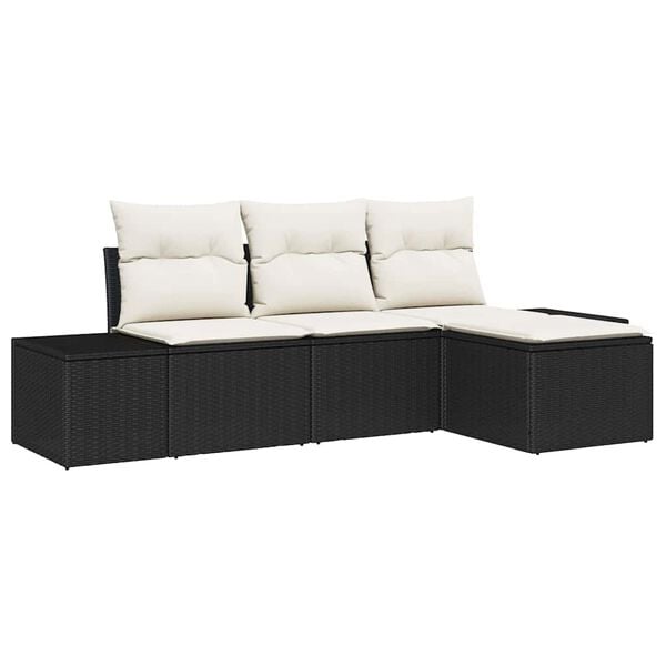 vidaXL Tuin Sofa Set met kussen 4 pcs Zwart en Crème poly rattan